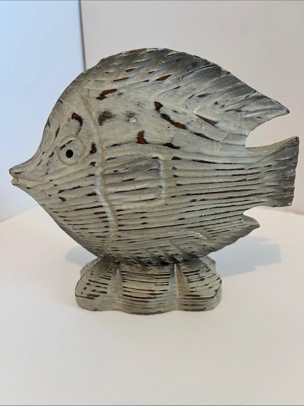 Decorative Wooden Fish Figurine - Whitewashed Gray